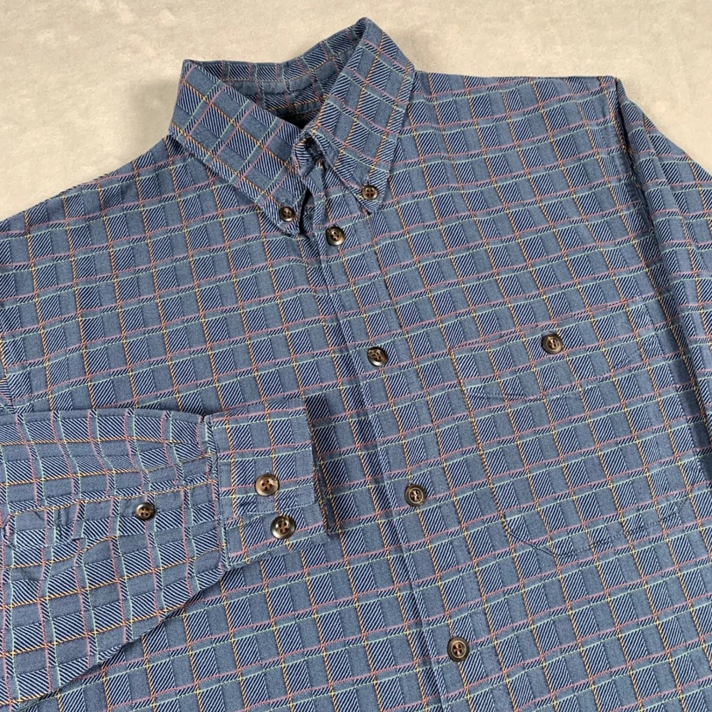 The Territory Ahead Button Down Shirt Mens S Blue Textured Grid Long Sleeve
